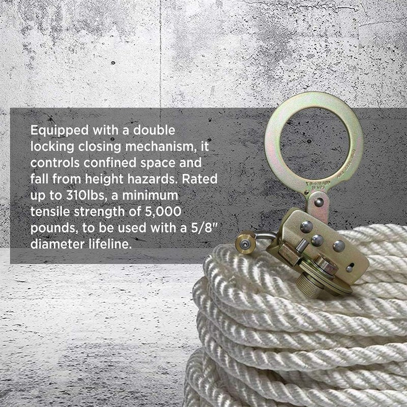 afp Self-Locking Rope Grab with 2.25 inch Connecting Eye, used with 5/8’’ Lifeline Rope, For Construction, Climbing, Fall-Protection, 310 lb. Capacity (OSHA/ANSI Compliant) - Image 4